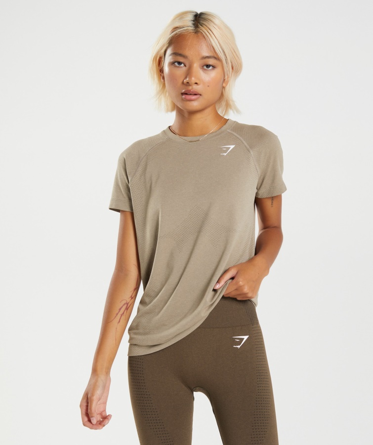 Gymshark Vital Seamless 2.0 Lys T-shirt Vaniljebrun Mergel
