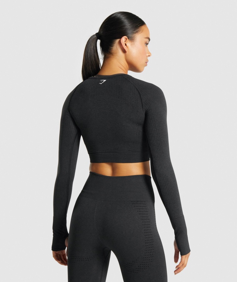 Gymshark Vital Sømløs 2.0 Langærmet Crop Top Sort Mergel