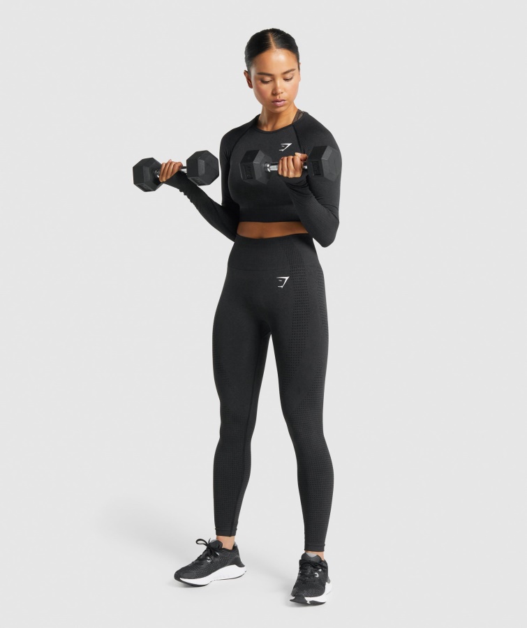 Gymshark Vital Sømløs 2.0 Langærmet Crop Top Sort Mergel