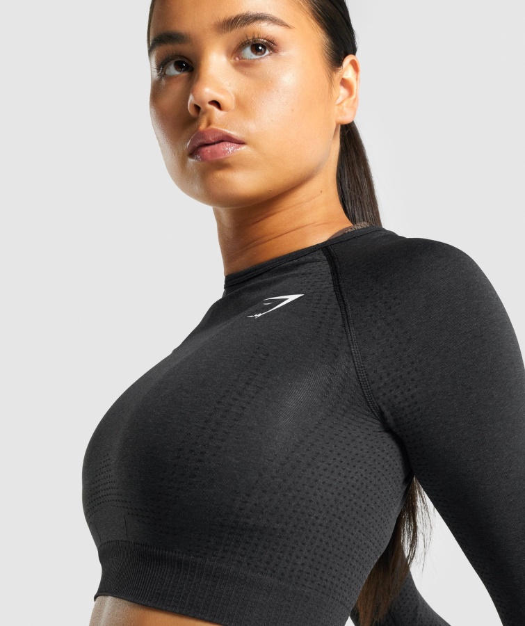 Gymshark Vital Sømløs 2.0 Langærmet Crop Top Sort Mergel