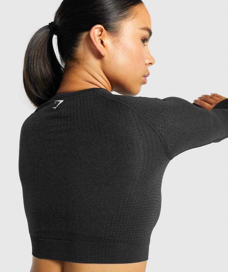 Gymshark Vital Sømløs 2.0 Langærmet Crop Top Sort Mergel
