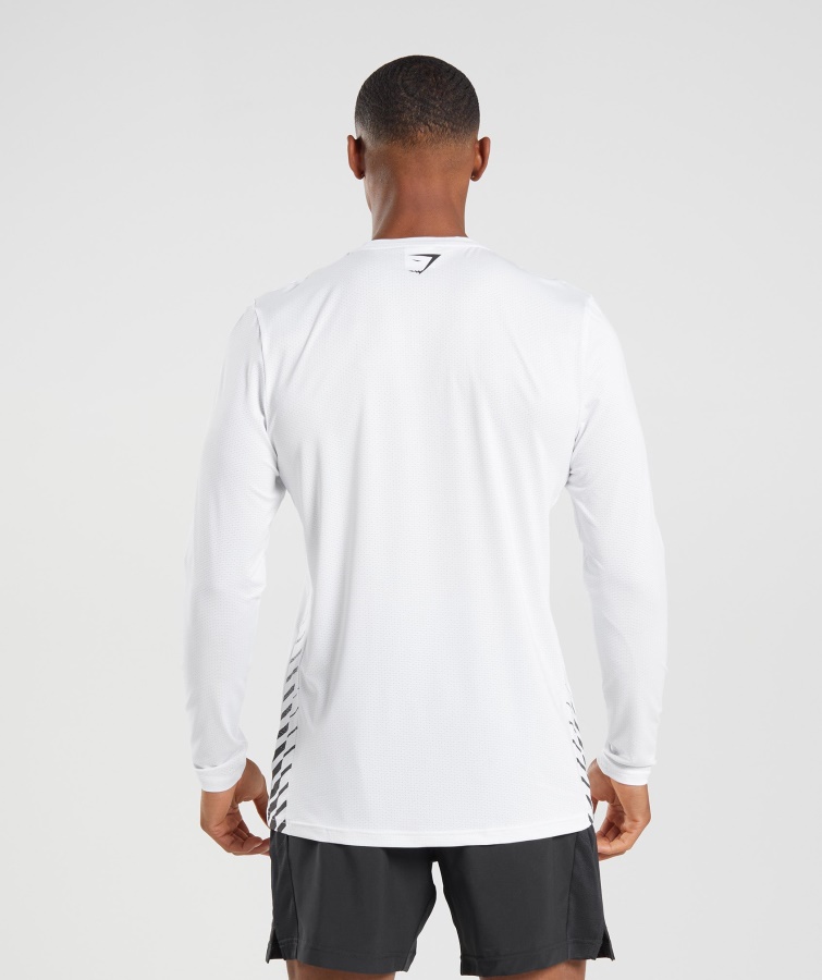 Gymshark Hvid Sportsstribet Langærmet T-shirt