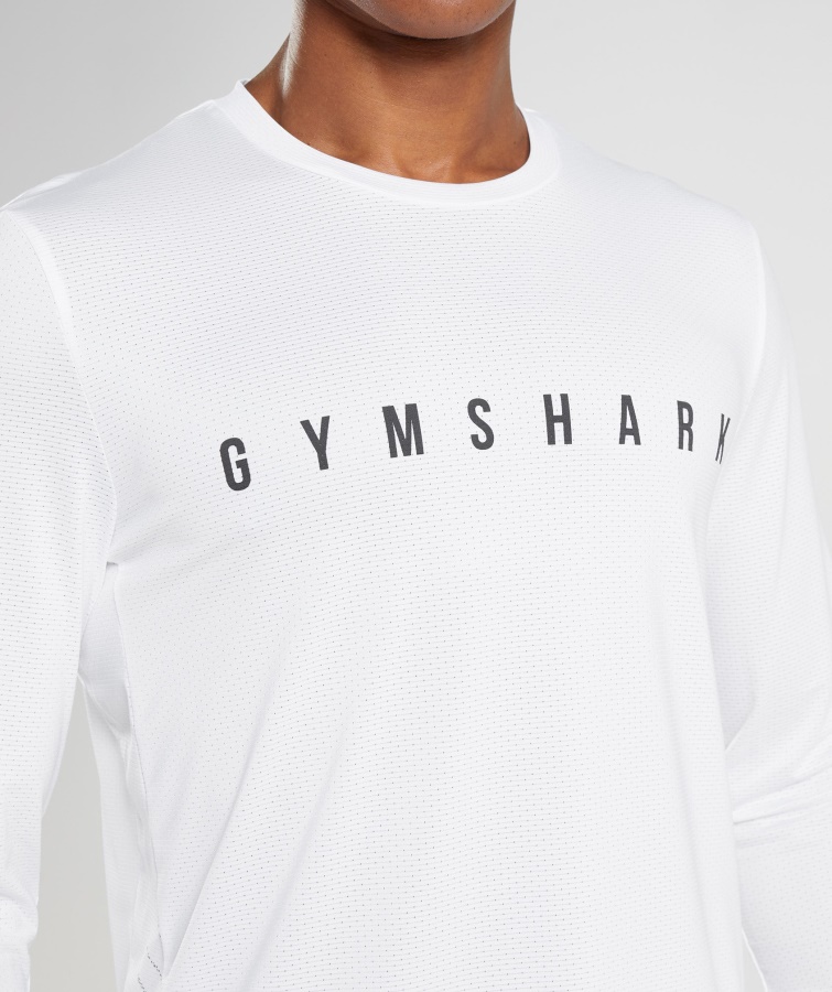 Gymshark Hvid Sportsstribet Langærmet T-shirt