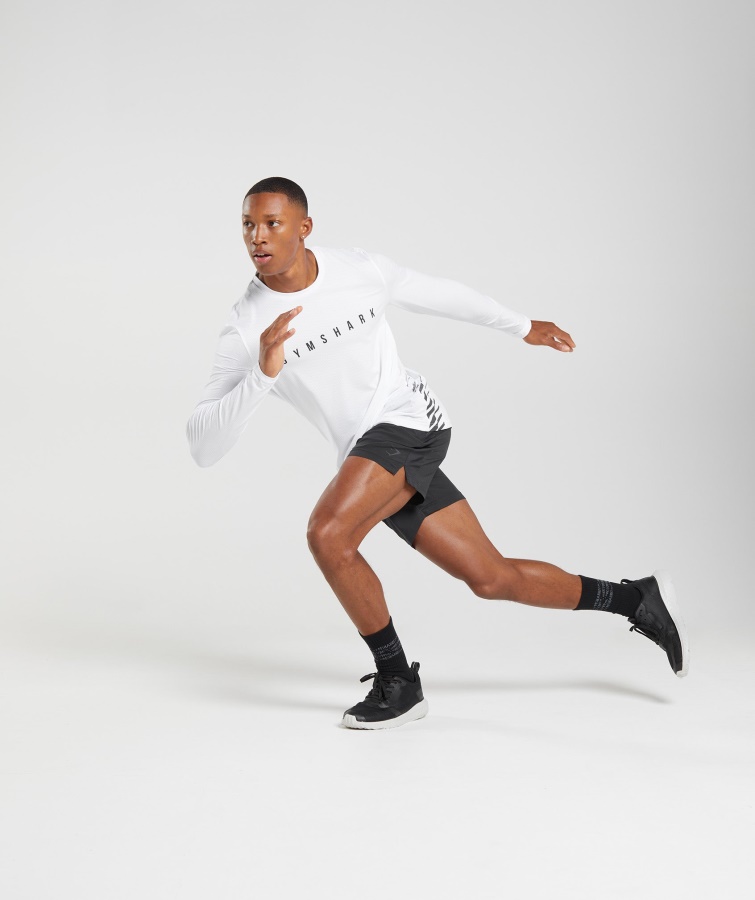 Gymshark Hvid Sportsstribet Langærmet T-shirt