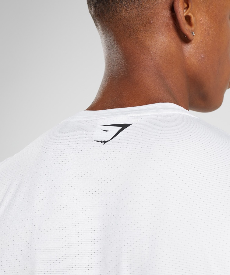 Gymshark Hvid Sportsstribet Langærmet T-shirt