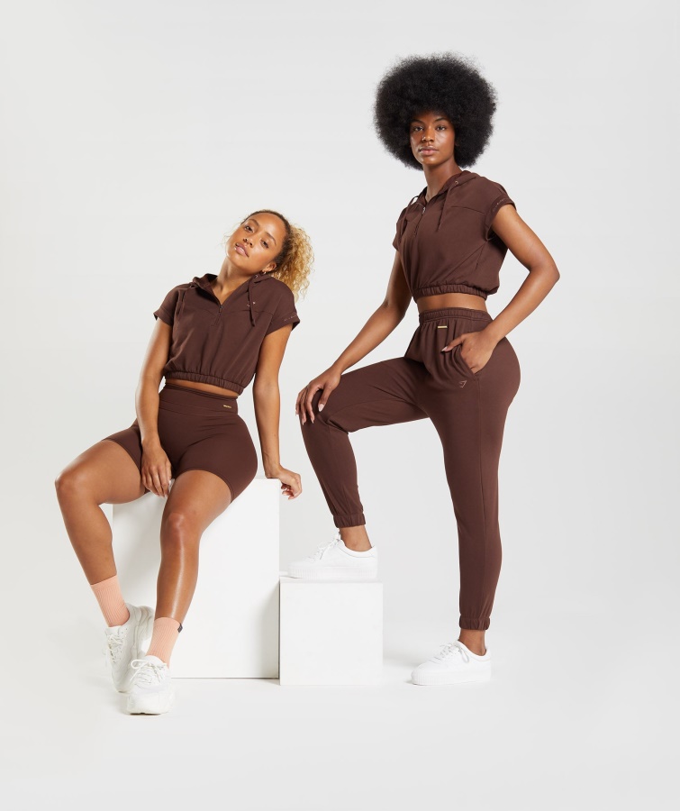 Gymshark Whitney Cropped ærmeløs Hættetrøje Genoplive Brun