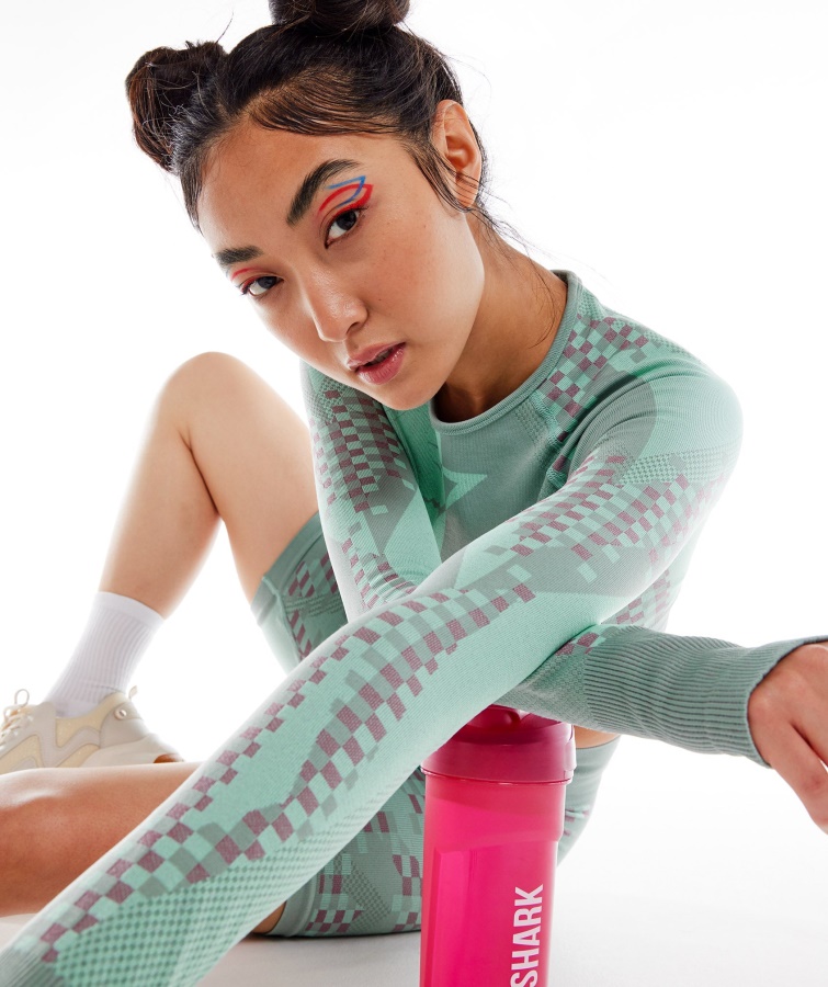 Gymshark Wtflex Cyborg Sømløs Langærmet Crop Top Maya Blå-hibiscus Pink-turbo Blå