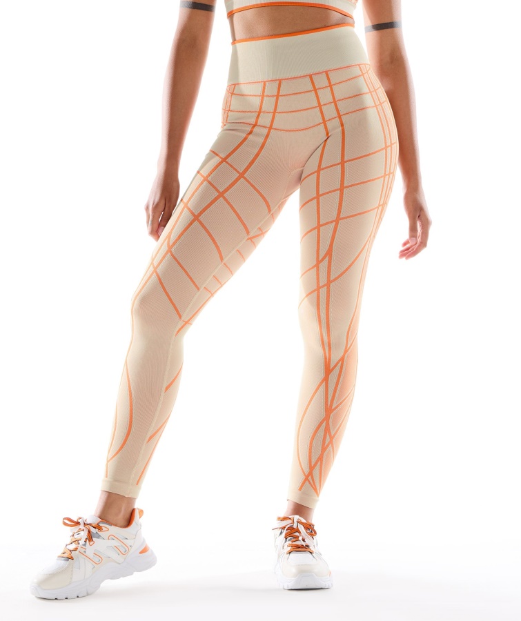 Gymshark Wtflex Lineære Sømløse Leggings Pebble Grå-orange-kokos Hvid