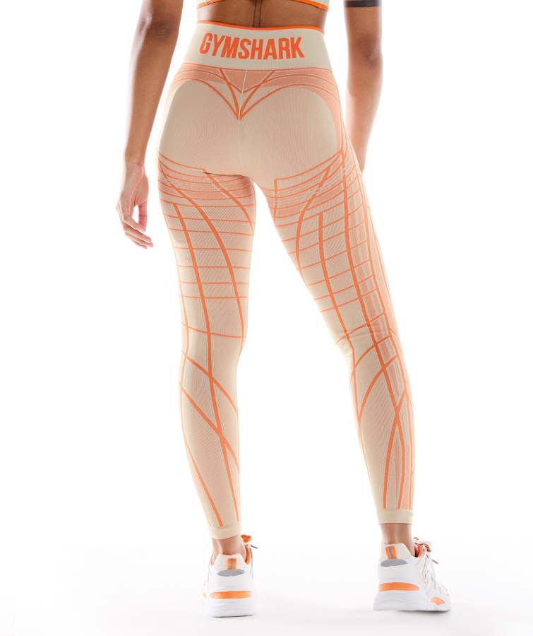 Gymshark Wtflex Lineære Sømløse Leggings Pebble Grå-orange-kokos Hvid