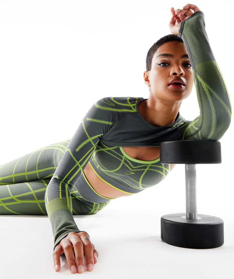 Gymshark Wtflex Lineær Sømløs Langærmet Skuldertræk Koksgrå-fluo Grøn-lysgrå