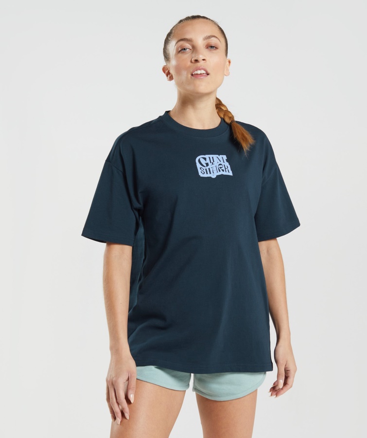 Logografisk Oversized T-shirt Marineblå Gymshark