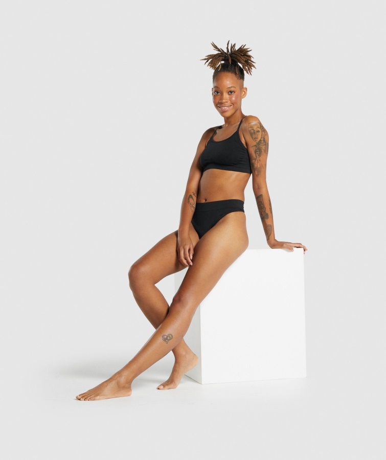 Sømløs Høj Rejet G-streng Sort Gymshark