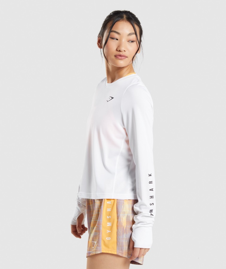 Sport Løs Langærmet T-shirt Hvid Gymshark