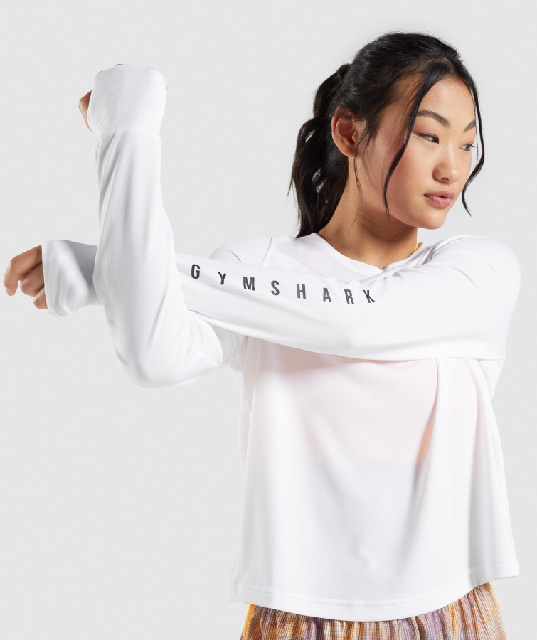 Sport Løs Langærmet T-shirt Hvid Gymshark