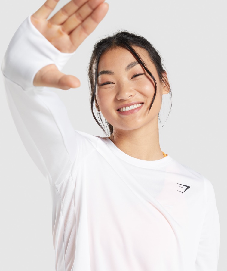 Sport Løs Langærmet T-shirt Hvid Gymshark