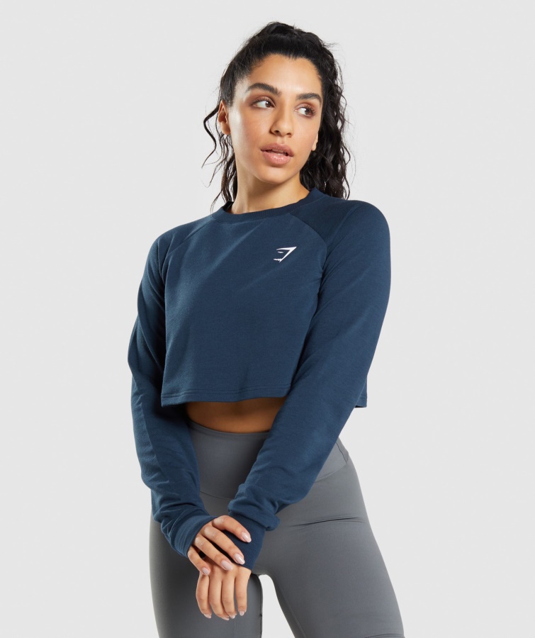 Træning Cropped Sweater Marineblå Gymshark