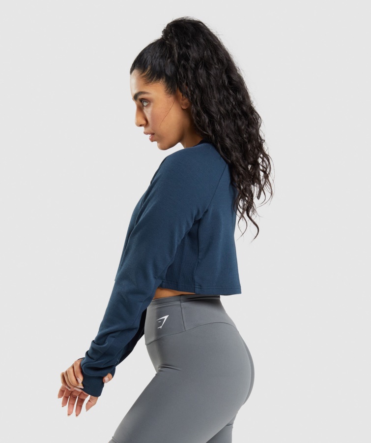 Træning Cropped Sweater Marineblå Gymshark