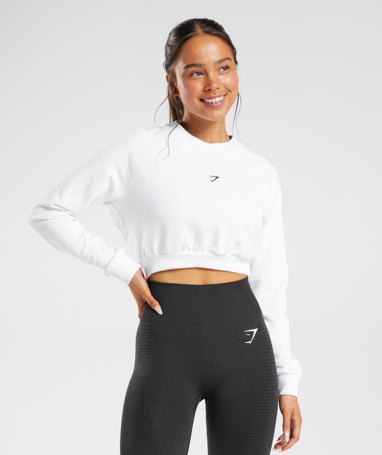 Træning Cropped Sweater Hvid Gymshark