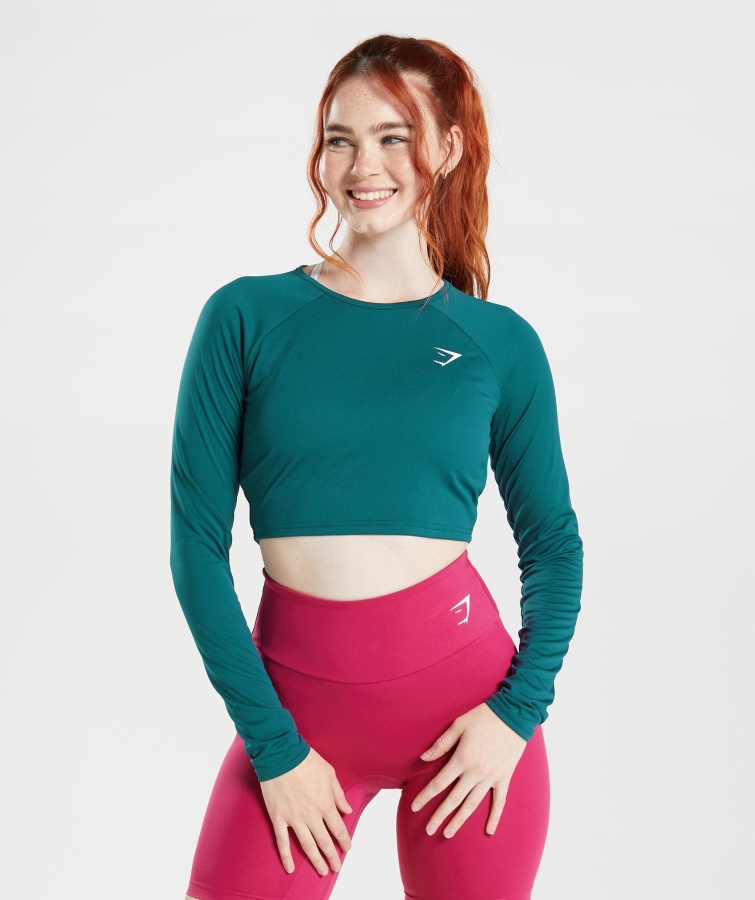Træning Langærmet Crop Top Vinter Blågrøn Gymshark