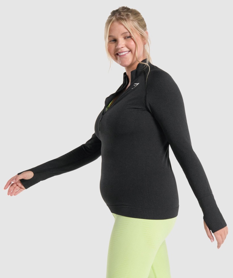 Vital Seamless 2.0 1-2 Zip Pullover Black Merg Gymshark