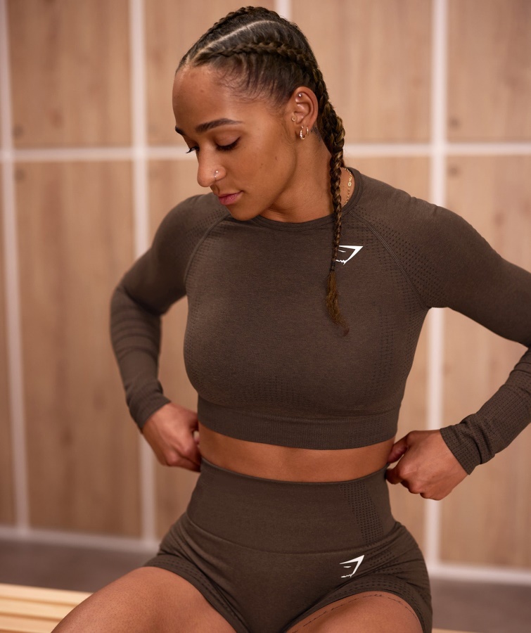 Vital Seamless 2.0 Crop Top Espresso Marl Gymshark