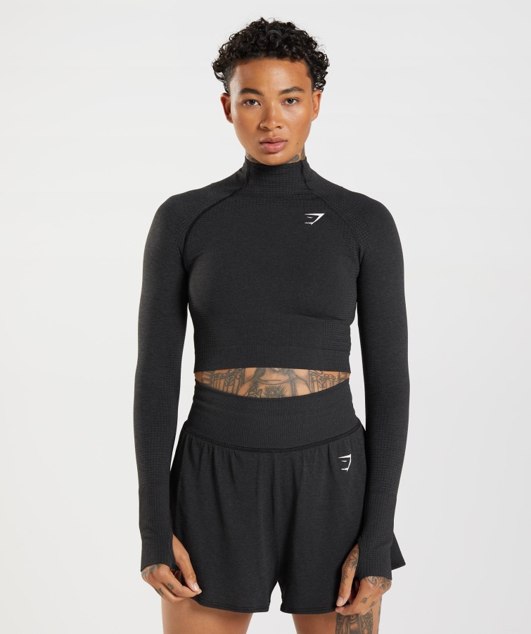 Vital Sømløs 2.0 High Neck Midi Top Black Merg Gymshark