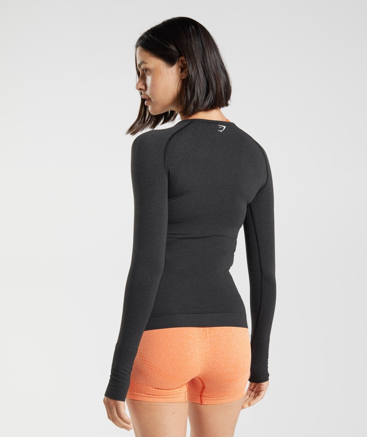 Vital Sømløs 2.0 Langærmet Top Sort Mergel Gymshark