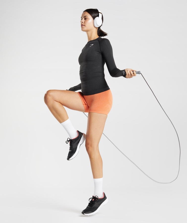 Vital Sømløs 2.0 Langærmet Top Sort Mergel Gymshark