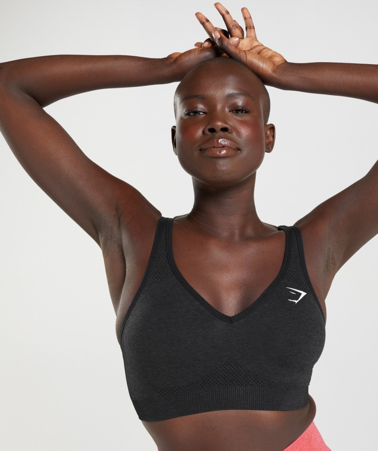 Vital Sømløs 2.0 V-hals Sports-bh Black Marl Gymshark