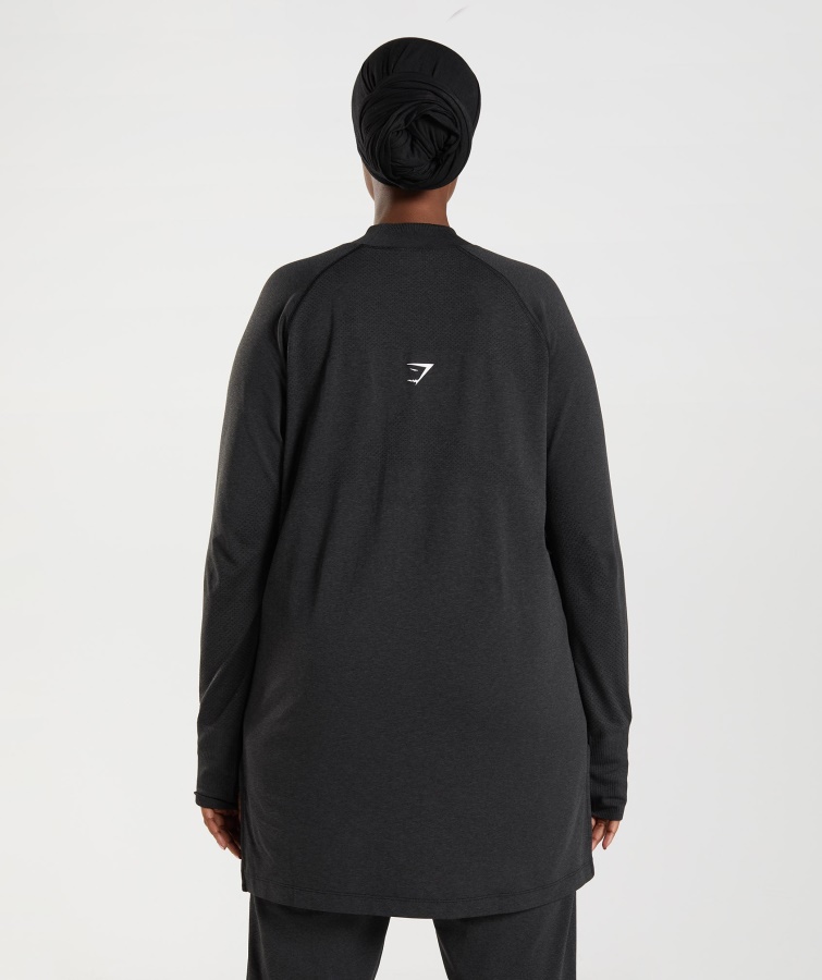 Vital Sømløs Lang Line Top Sort Mergel Gymshark