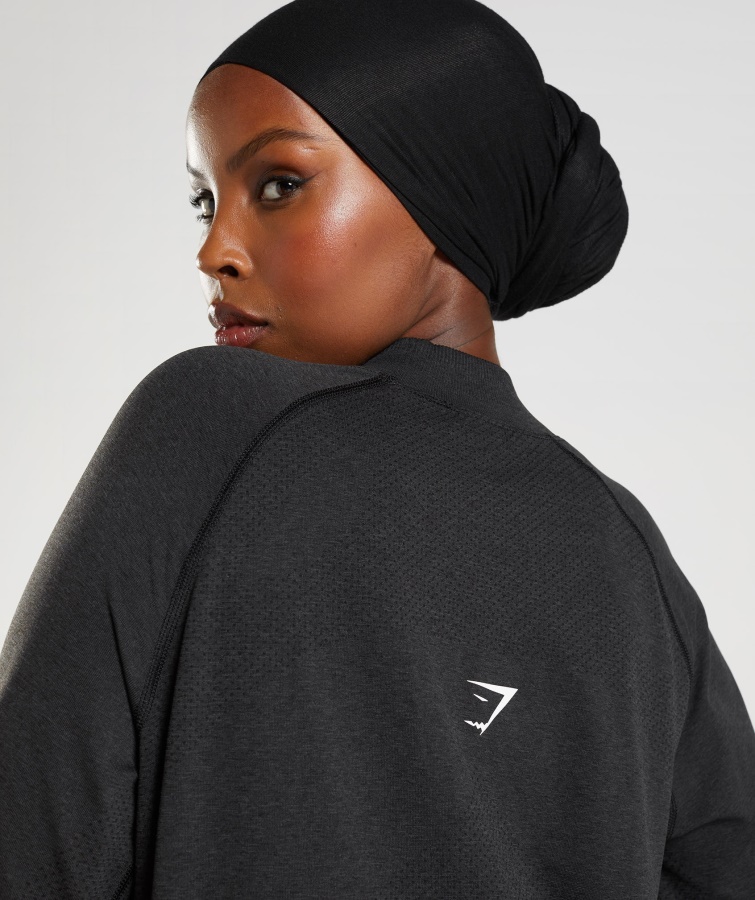 Vital Sømløs Lang Line Top Sort Mergel Gymshark