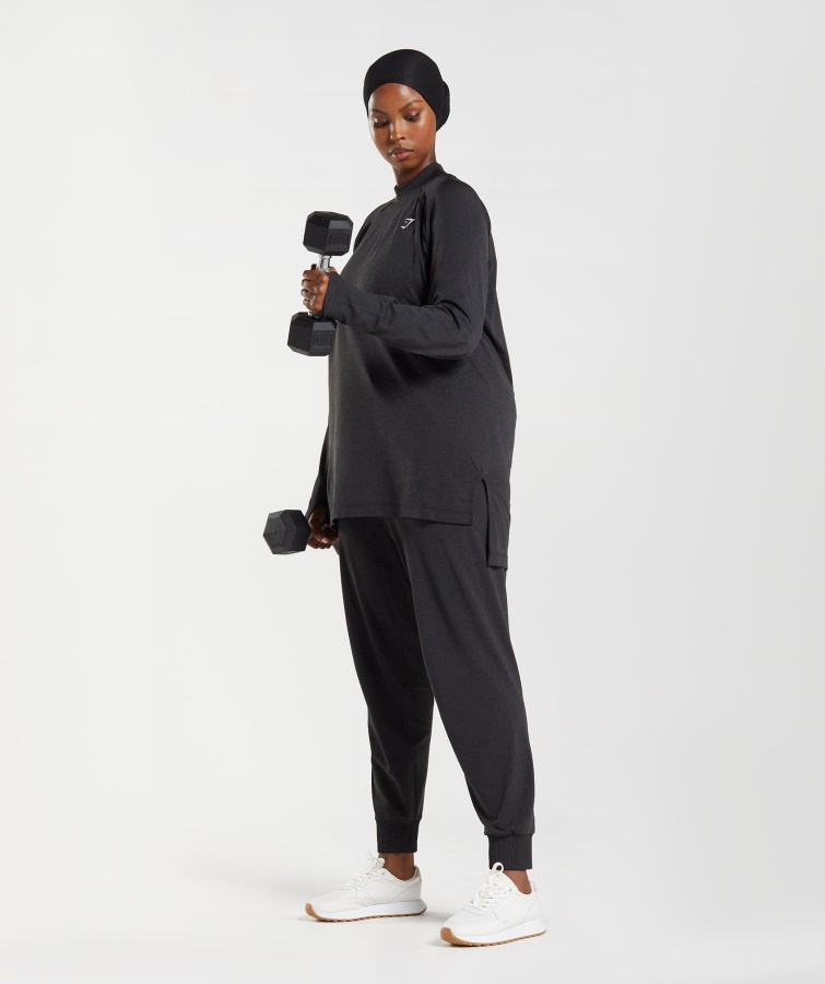 Vital Sømløs Lang Line Top Sort Mergel Gymshark