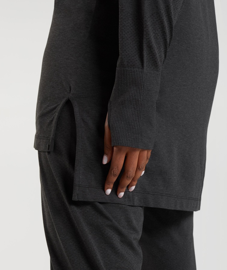 Vital Sømløs Lang Line Top Sort Mergel Gymshark